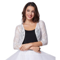 Kate Kasin Women's Three Quarter Sleeve Cropped Short Open White Lace Bolero Shrug Shawl KK000430-2